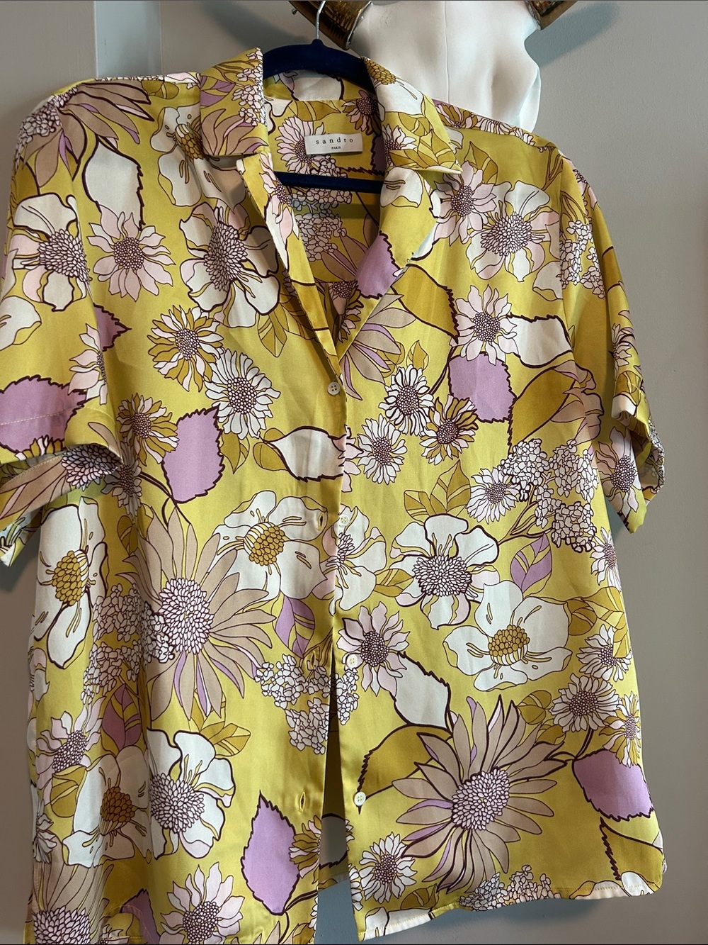 Sandro Floral Button-Front Shirt in Yellow, Lavender & White
